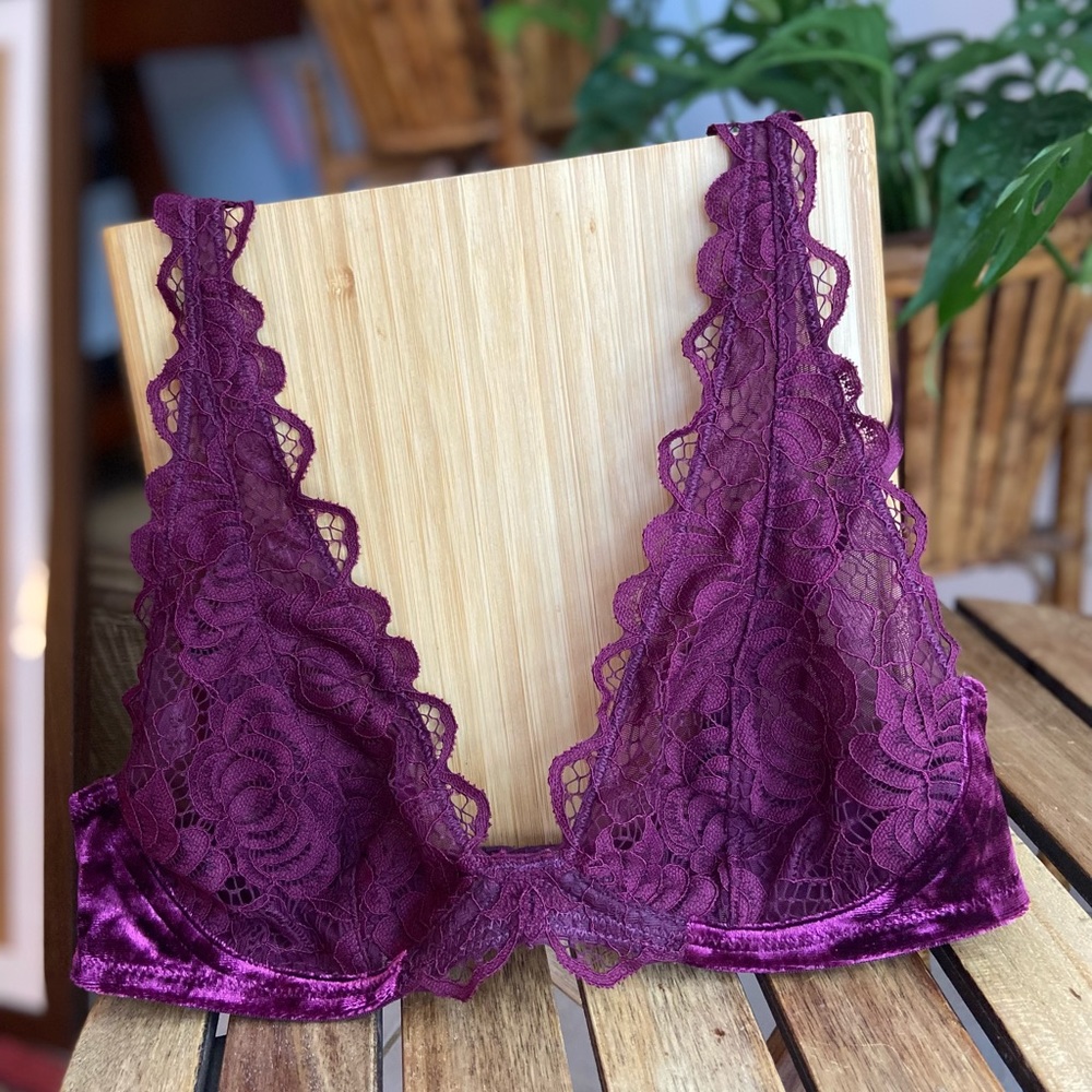 Lace and velvet bralette